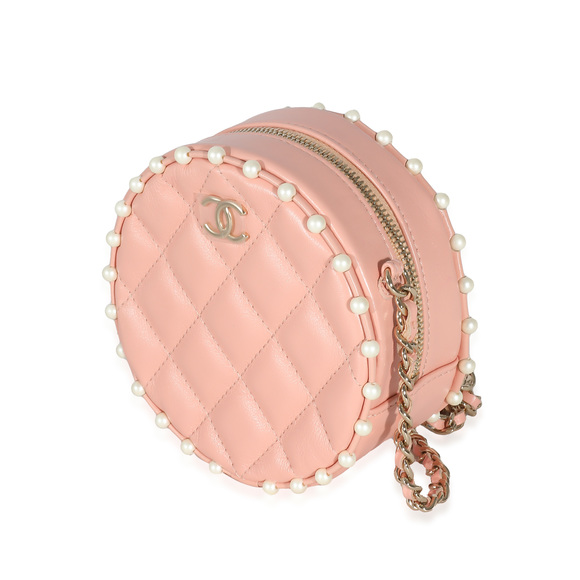 Chanel Pink Quilted Calfskin Pearl Round Clutch With Chain - Picture 4 of 8